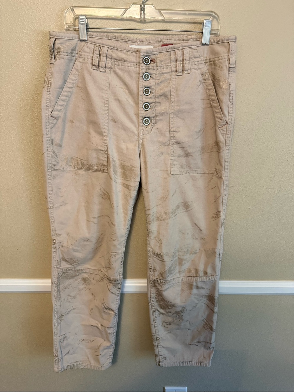 Anthropologie The Wanderer Utility Pant Khaki Gold Details 31